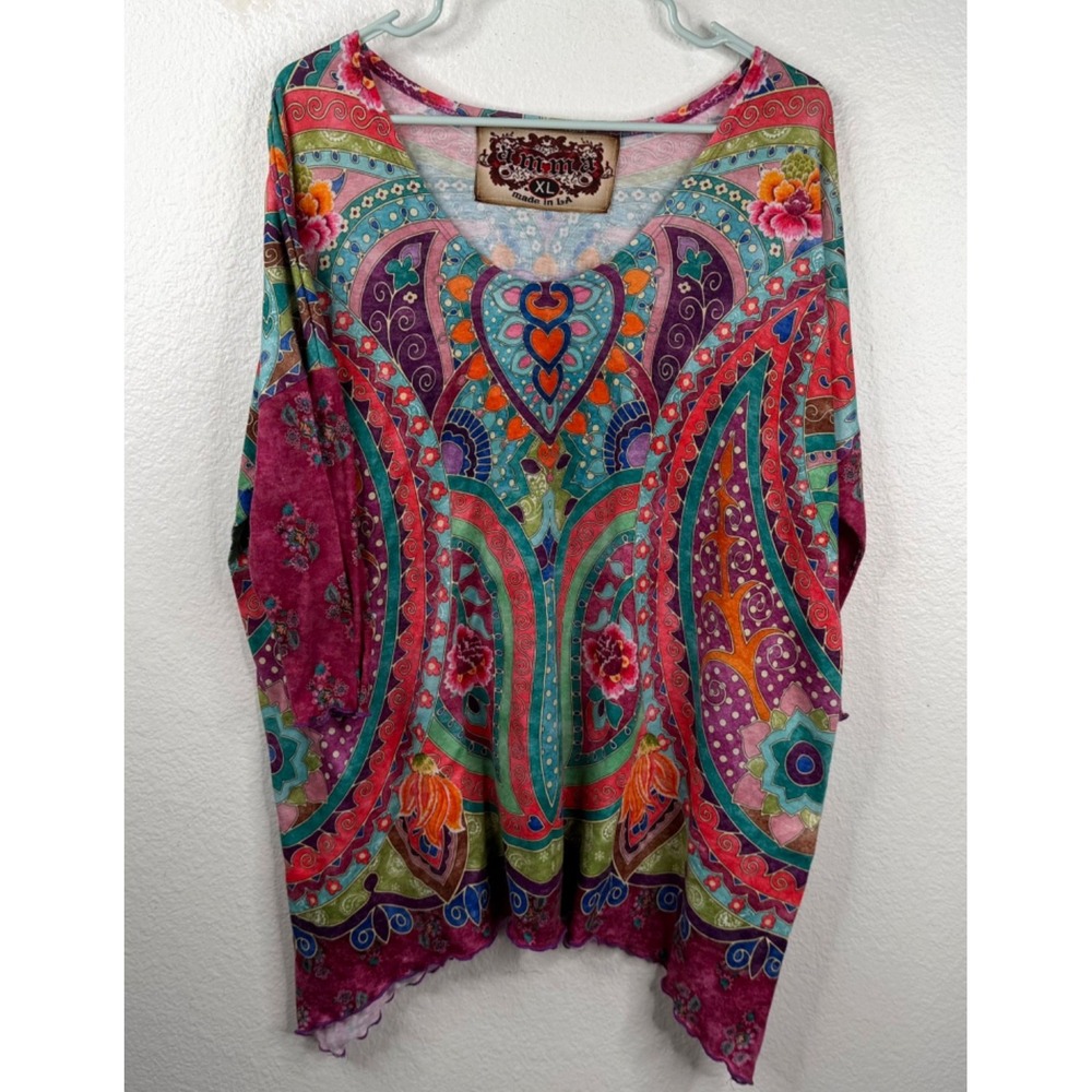Amma Design Women's Top Multicolor Sz XL Boho Artsy Colorful Floral Eclectic